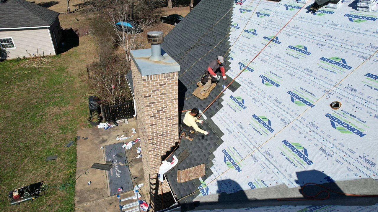 A closer look at a chimney area while the featured replacement was underway.