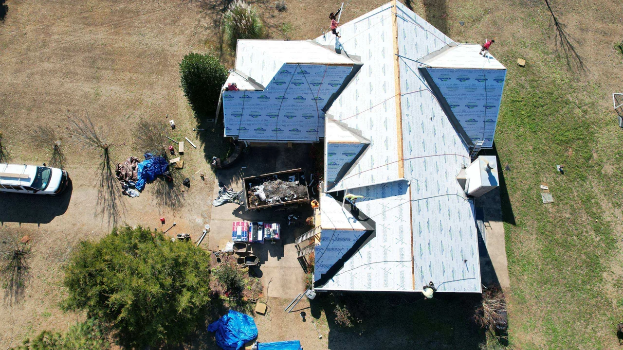 Underlayment on the same multigable brick home